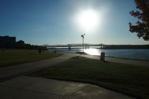 Sun beginning it's setting journey over the Mississippi