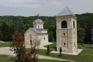 The beautiful little church and bell tower Staro Hopovo