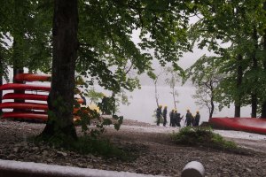 These crazy guys had been out canoeing in the snow.