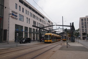 Dresden tram in front of the Ibis hotel.