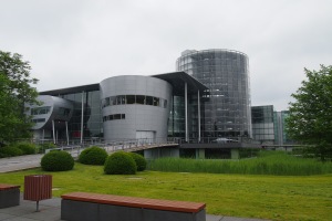Part of the VW Phaeton factory, the round glass tower is the parking area for completed cars.