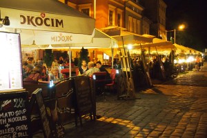 Part of the street of restaurants around the corner from our hotel.