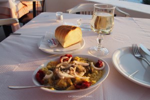 Sunset ray shining on my entree at Neptunes.
