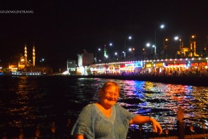 The colourful lights at the port